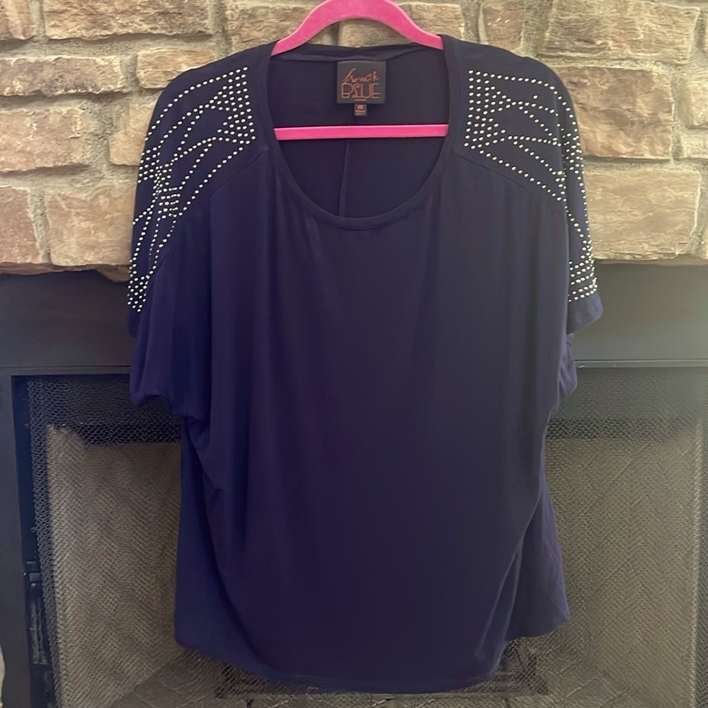 French Blue navy blue top with silver embellishments. Size 1X